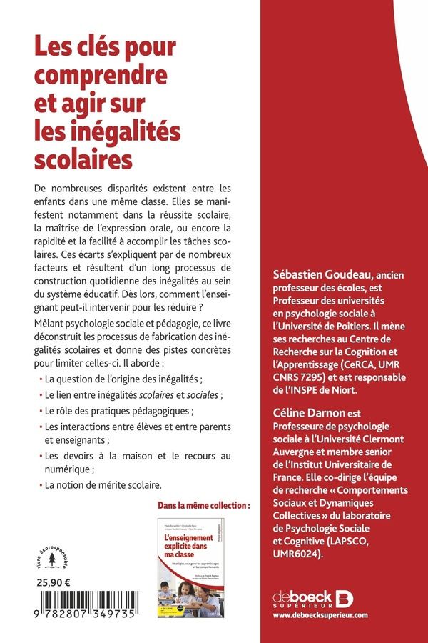 Quatrième de couverture de « Les inégalités scolaires : comprendre et agir »