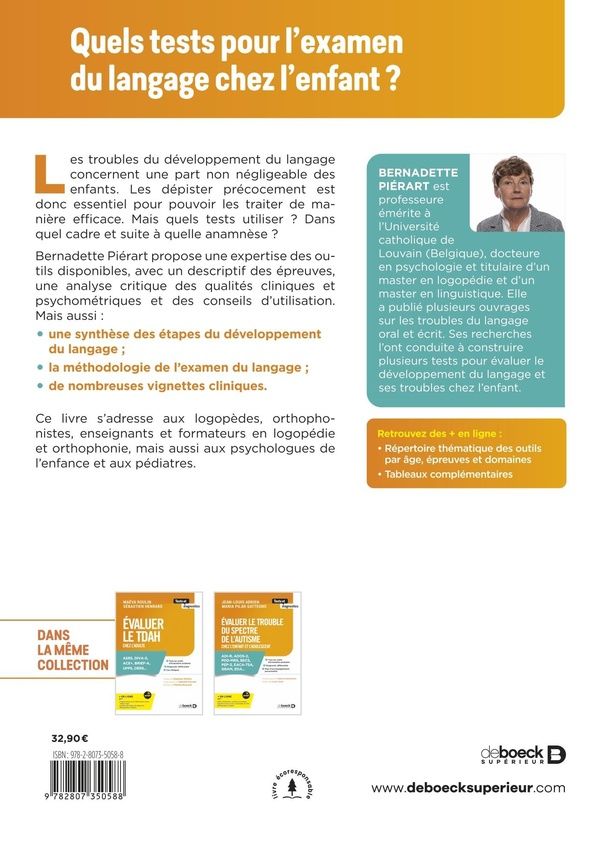 Quatrième de couverture de « Évaluer les troubles du langage oral : chez l'enfant »