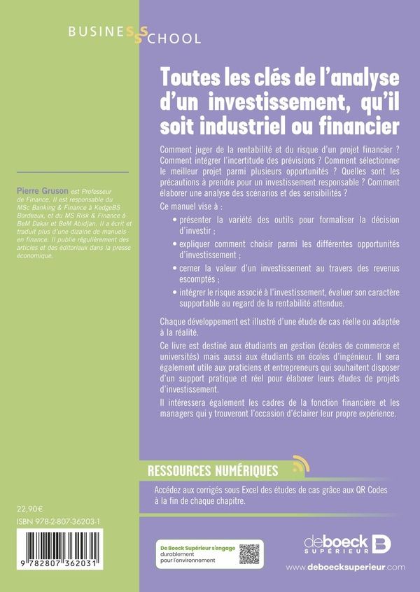 Quatrième de couverture de « Finance : construire et évaluer un investissement »