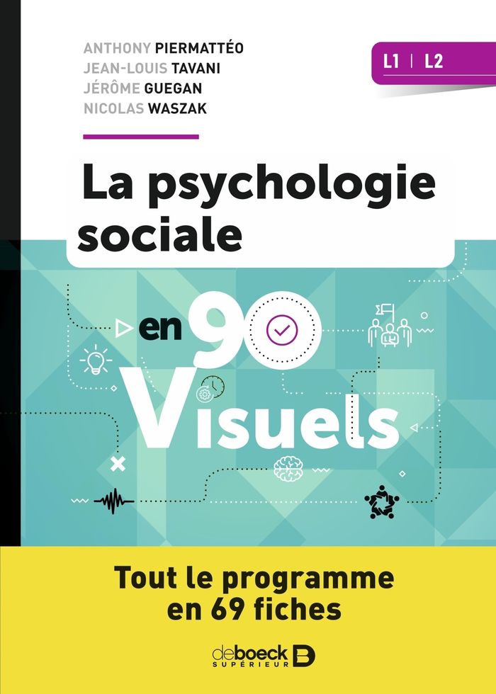 Couverture du livre « La psychologie sociale en 90 visuels : tout le programme en 69 fiches » de Anthony Piermattéo, librairie Les Contes Infusés à Corte