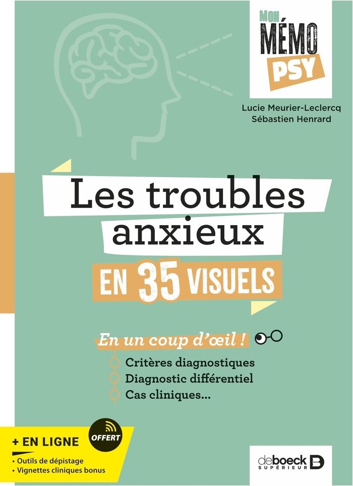 Couverture du livre « Les troubles anxieux en 35 visuels » de Lucie Meurier-Leclercq, librairie Les Contes Infusés à Corte