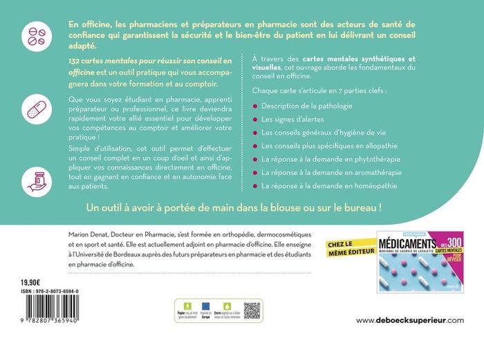 Quatrième de couverture de « 132 cartes mentales pour réussir son conseil en officine »