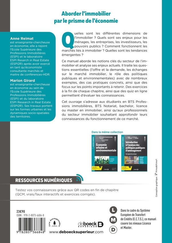 Quatrième de couverture de « Économie de l'immobilier »