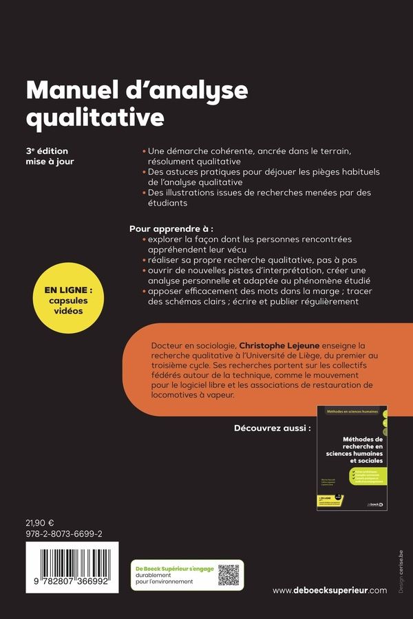 Quatrième de couverture de « Manuel d'analyse qualitative : analyser sans compter ni classer »
