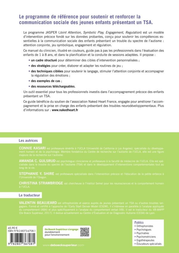 Quatrième de couverture de « Le programme Jasper : prise en charge précoce des enfants présentant un TSA »