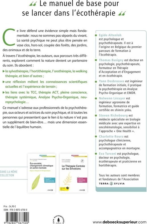 Quatrième de couverture de « L'écothérapie : fondements et pratiques »