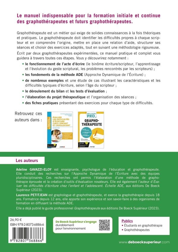 Quatrième de couverture de « Manuel de graphothérapie : le livre pour devenir graphothérapeute... »