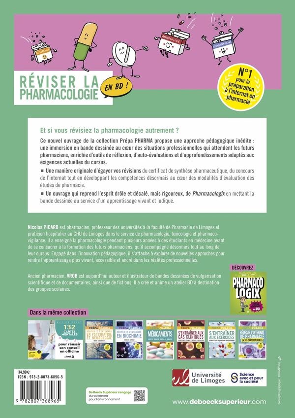 Quatrième de couverture de « Réviser la pharmacologie en BD ! »