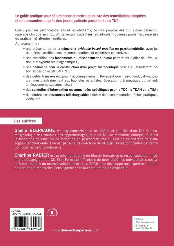 Quatrième de couverture de « Prise en soin des troubles neurodéveloppementaux en psychomotricité »