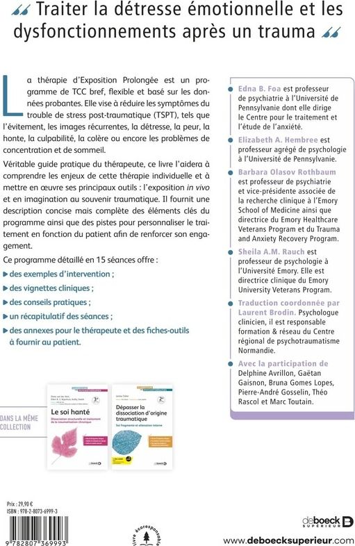 Quatrième de couverture de « La thérapie d Exposition Prolongée : Traiter le trouble de stress post-traumatique »