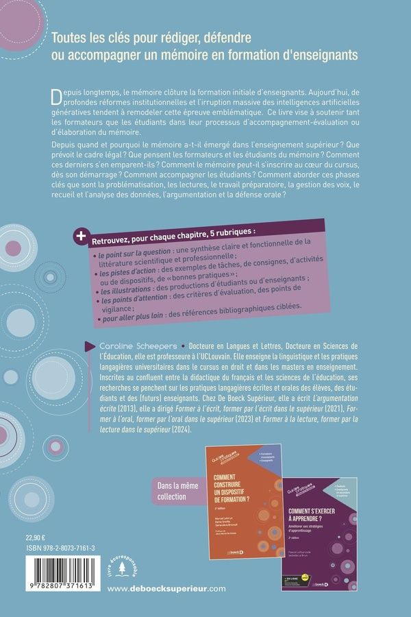 Quatrième de couverture de « Accompagner le mémoire en formation d'enseignants : outils et méthodes »