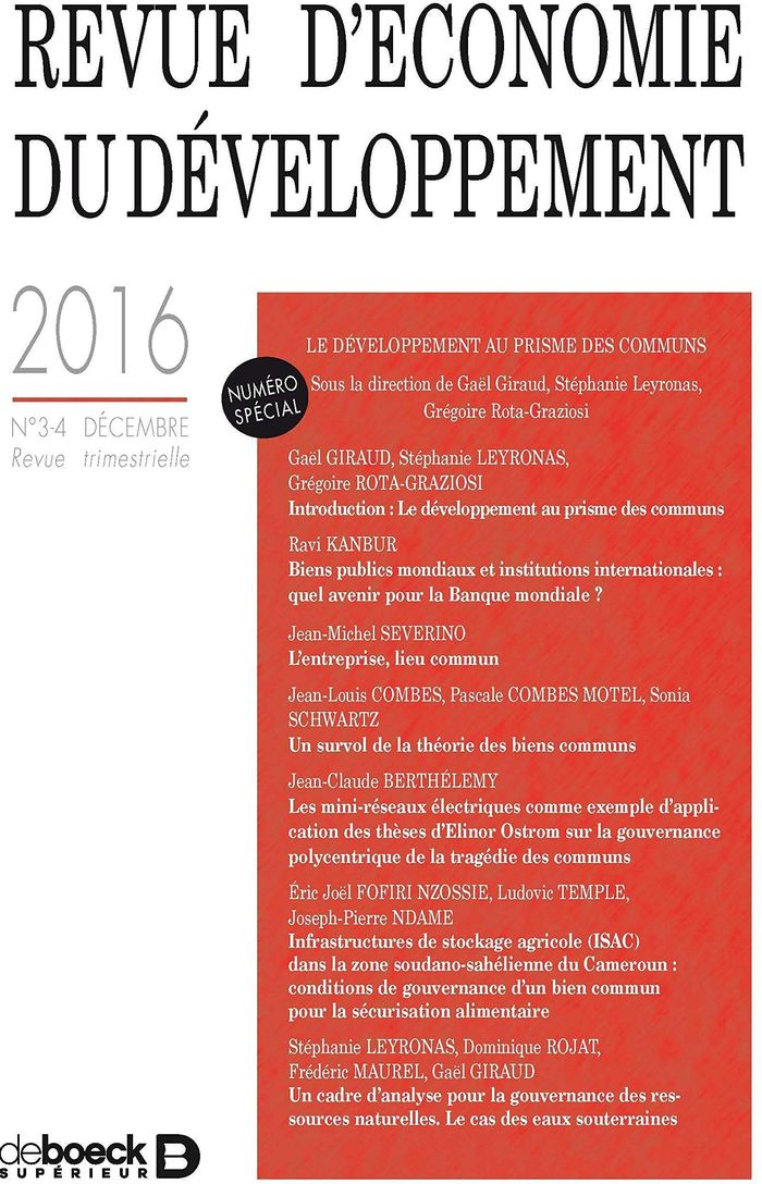 Couverture du livre « REVUE D'ECONOMIE DU DEVELOPPEMENT 2016/3-4 - LE DEVELOPPEMENT AU PRISME DES COMMUNS NUMERO SPECI » de Collectif, librairie Les Contes Infusés à Corte