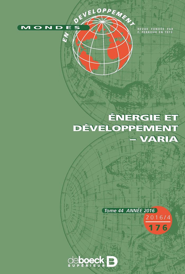 Couverture du livre « MONDES EN DEVELOPPEMENT 2016/4 - 176 - ENERGIE ET DEVELOPPEMENT  VARIA » de Collectif, librairie Les Contes Infusés à Corte