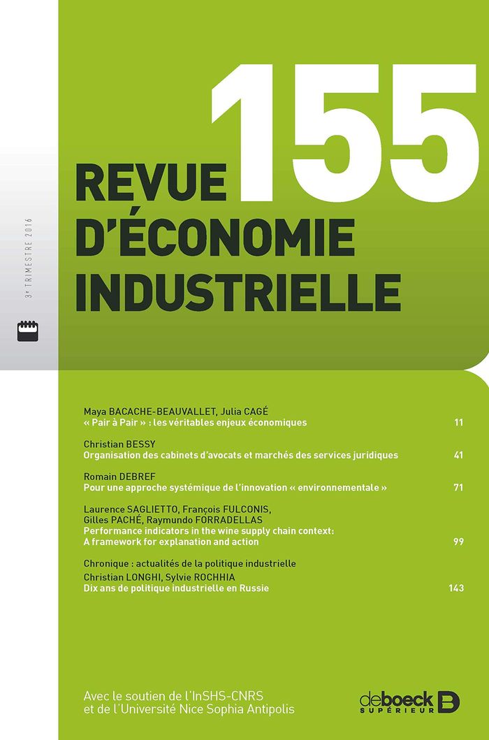 Couverture du livre « REVUE D'ECONOMIE INDUSTRIELLE 2016/3 - 155 » de Collectif, librairie Les Contes Infusés à Corte