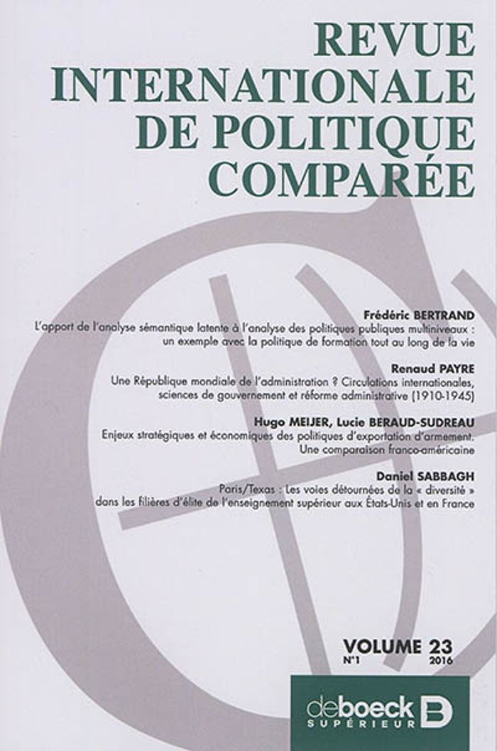 Couverture du livre « REVUE INTERNATIONALE DE POLITIQUE COMPAREE 2016/1 » de Collectif, librairie Les Contes Infusés à Corte