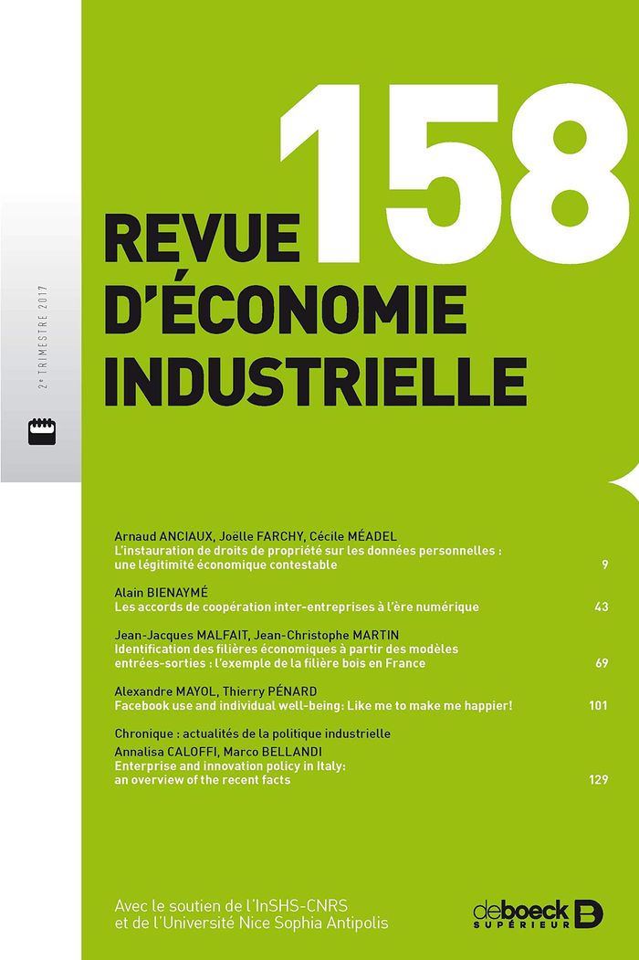 Couverture du livre « REVUE D'ECONOMIE INDUSTRIELLE 2017/2 - 158 » de Collectif, librairie Les Contes Infusés à Corte