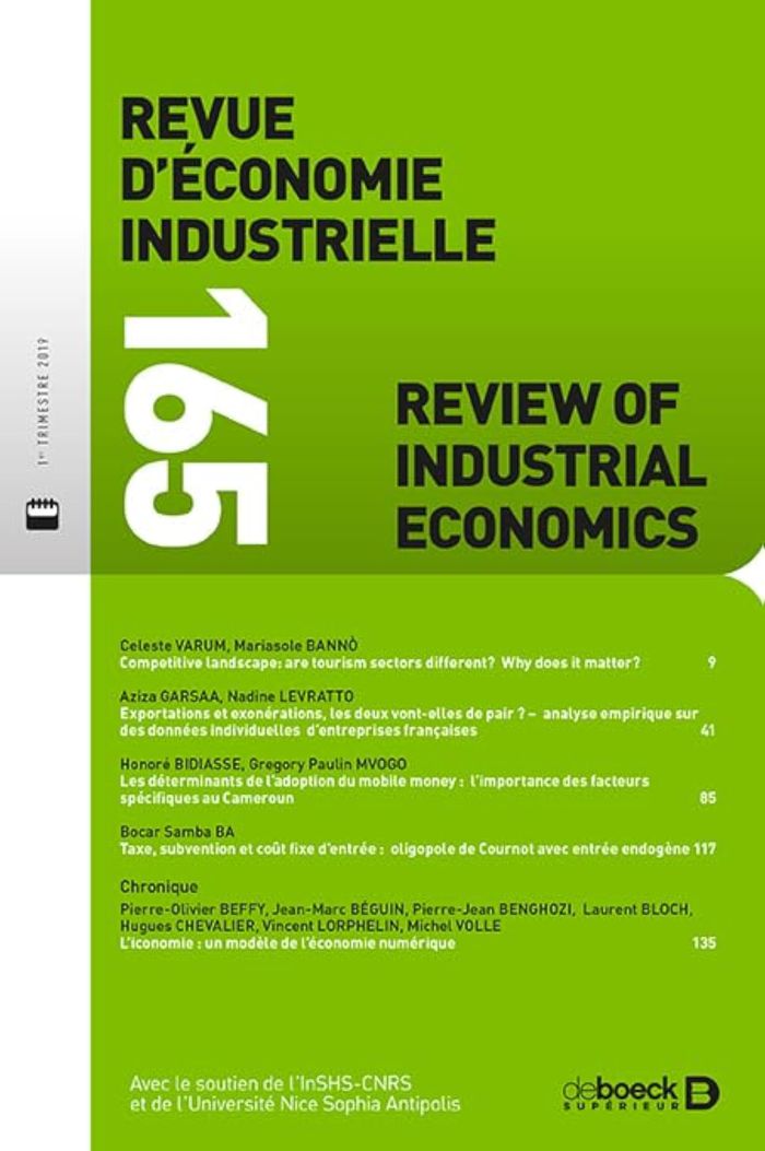 Couverture du livre « REVUE D'ECONOMIE INDUSTRIELLE 2019/1 - 165 - VARIA » de Collectif, librairie Les Contes Infusés à Corte