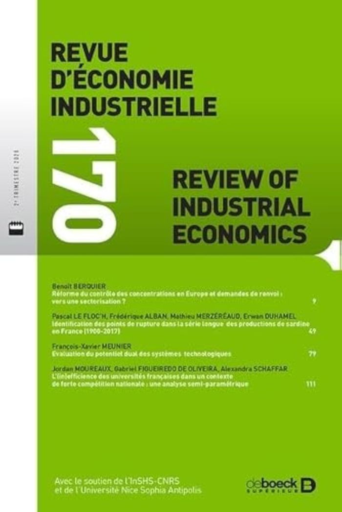 Couverture du livre « REVUE D'ECONOMIE INDUSTRIELLE 2020/2 - 170 - VARIA » de Collectif, librairie Les Contes Infusés à Corte