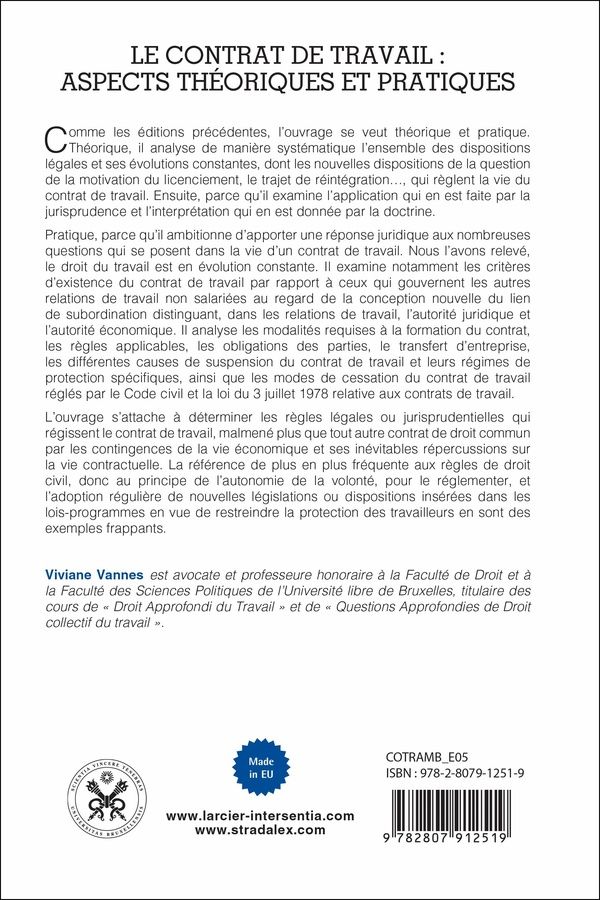 Quatrième de couverture de « Le contrat de travail, aspects théoriques et pratiques »