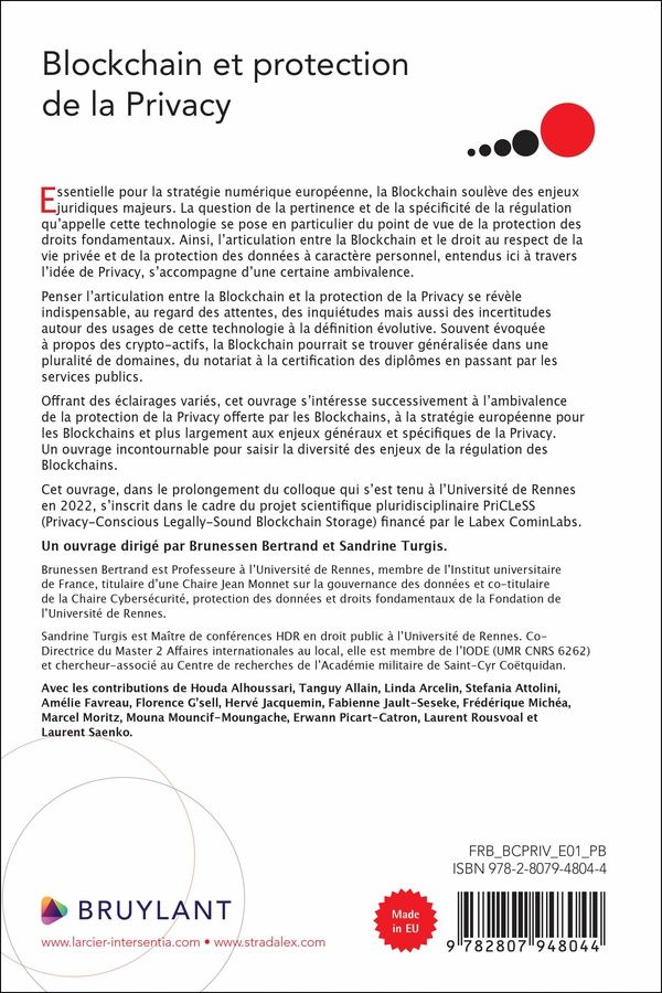 Quatrième de couverture de « Blockchain et protection de la privacy »