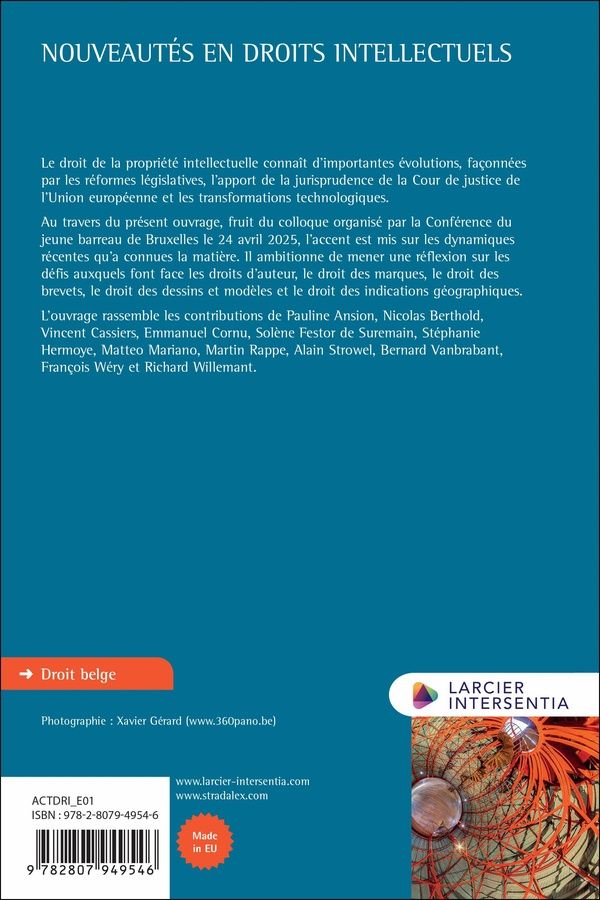 Quatrième de couverture de « Nouveautés en droits intellectuels : évolutions récentes et implications pratiques »