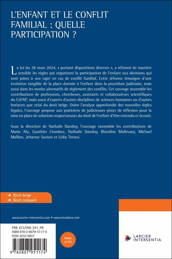 Quatrième de couverture de « L'enfant et le conflit familial, quelle participation ? »