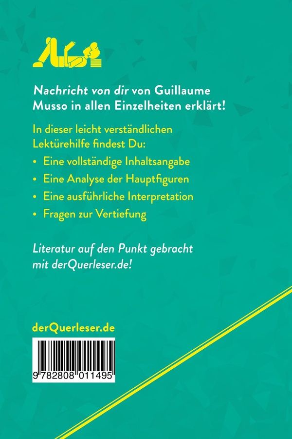 Quatrième de couverture de « NACHRICHT VON DIR VON GUILLAUME MUSSO (LEKTUREHILFE) - DETAILLIERTE ZUSAMMENFASSUNG, PERSONENANALYSE »