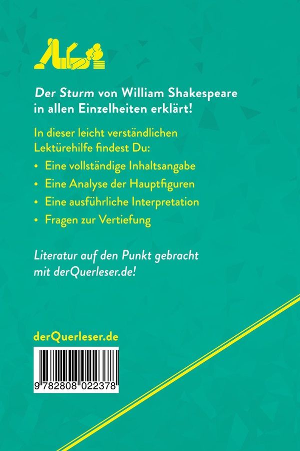 Quatrième de couverture de « DER STURM VON WILLIAM SHAKESPEARE (LEKTUREHILFE) - DETAILLIERTE ZUSAMMENFASSUNG, PERSONENANALYSE UND »