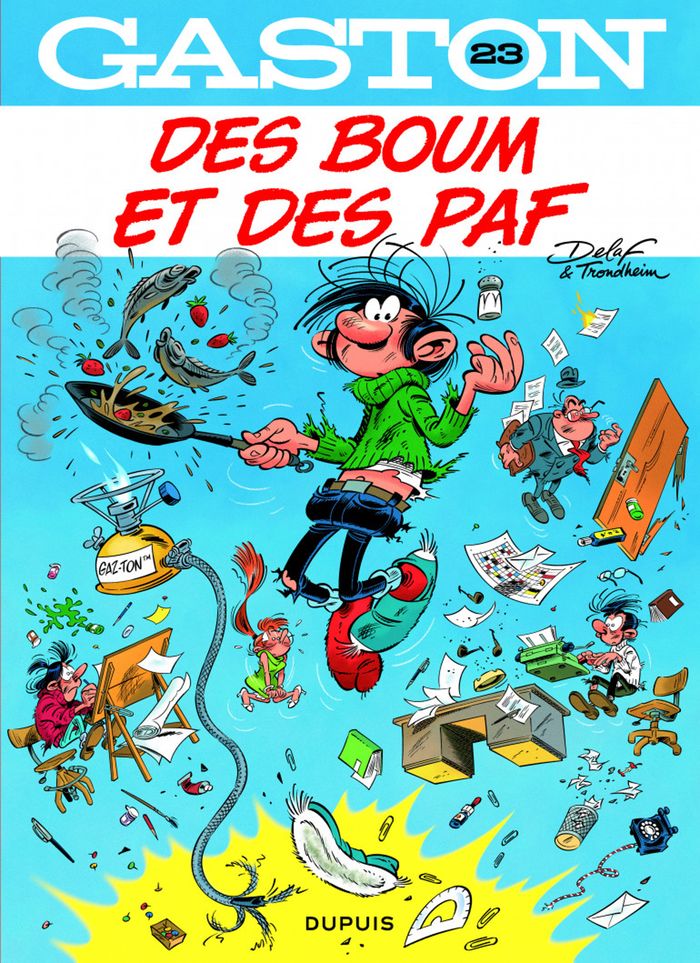 Couverture du livre « GASTON - TOME 23 - DES BOUM ET DES PAF » de Trondheim/delaf, librairie Les Contes Infusés à Corte