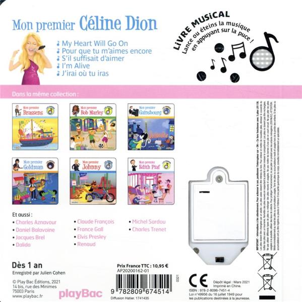 Quatrième de couverture de « LIVRE MUSICAL - MON PREMIER CELINE DION - AUDIO »