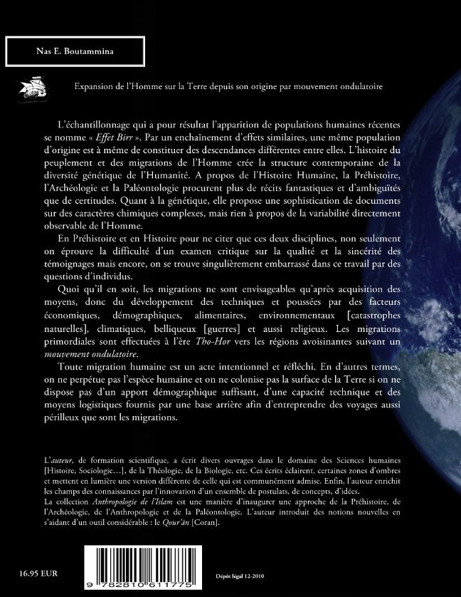Quatrième de couverture de « EXPANSION DE L'HOMME SUR LA TERRE DEPUIS SON ORIGINE PAR MOUVEMENT ONDULATOIRE »