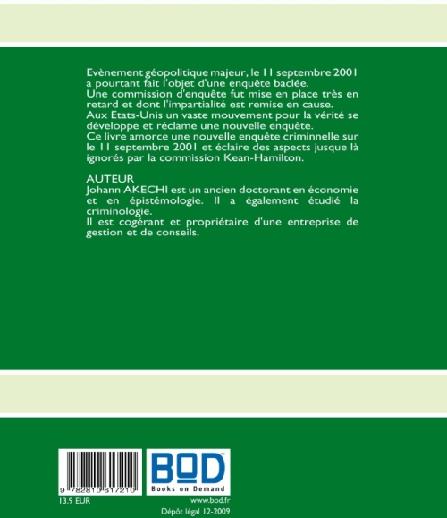 Quatrième de couverture de « ENQUETE CRIMINELLE SUR LE 11 SEPTEMBRE »