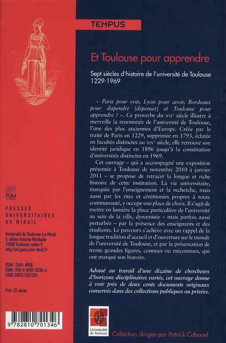 Quatrième de couverture de « ET TOULOUSE POUR APPRENDRE »