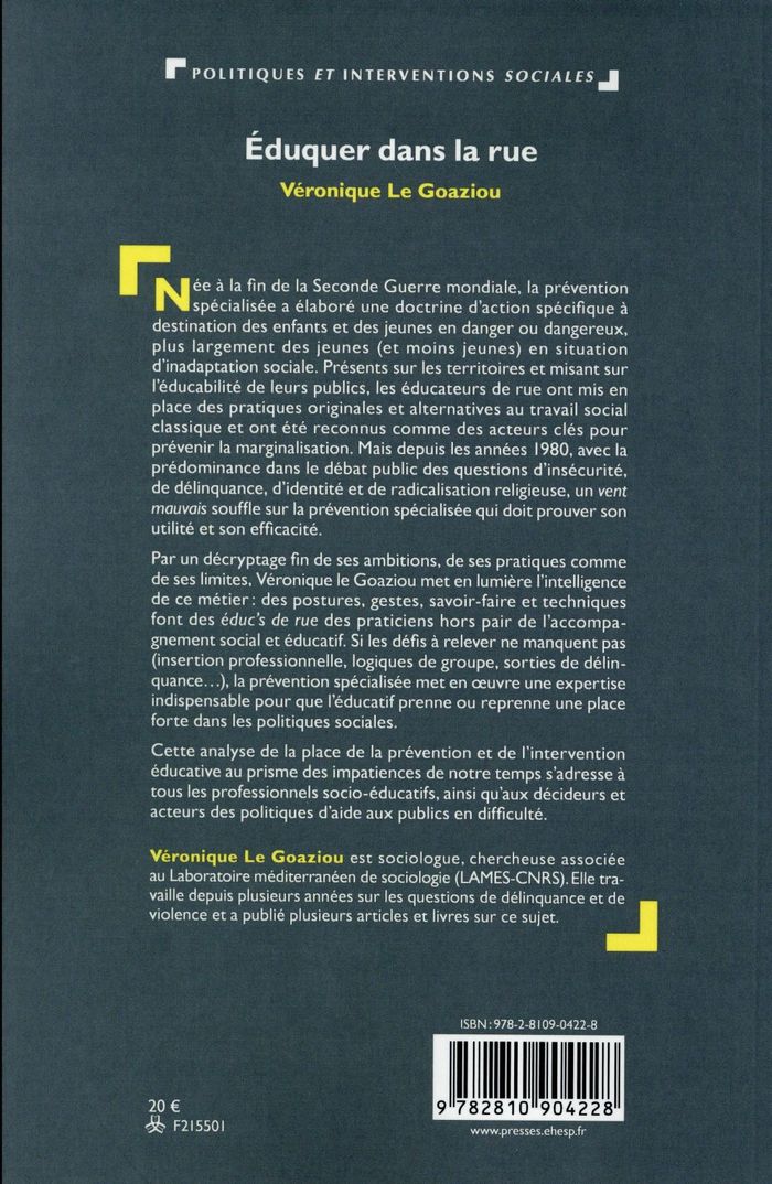 Quatrième de couverture de « EDUQUER DANS LA RUE »