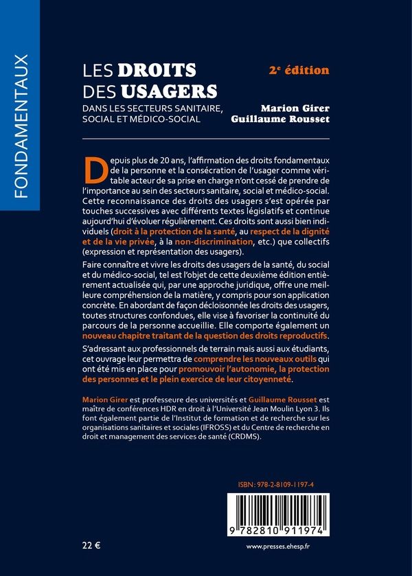Quatrième de couverture de « Les droits des usagers dans les secteurs sanitaire, social et médico-social »