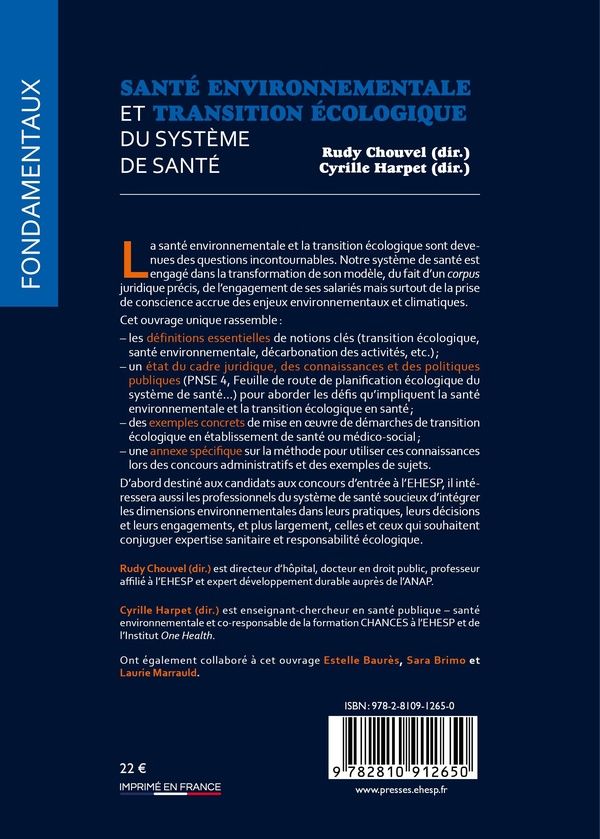 Quatrième de couverture de « Santé environnementale et transition écologique du système de santé »