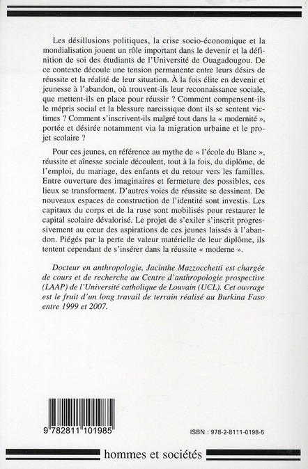 Quatrième de couverture de « ETRE ETUDIANT A OUAGADOUGOU. IMAGINAIRE ET PRECARITE »