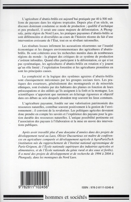 Quatrième de couverture de « DU RIZ ET DES ARBRES. L'INTERDICTION DE L'AGRICULTURE D'ABATTIS-BRULIS, UNE CONSTANTE POLITIQUE AU L »