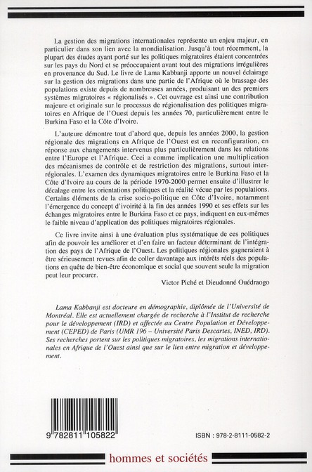 Quatrième de couverture de « POLITIQUES MIGRATOIRES EN AFRIQUE DE L'OUEST. BURKINA FASO ET COTE D'IVOIRE »
