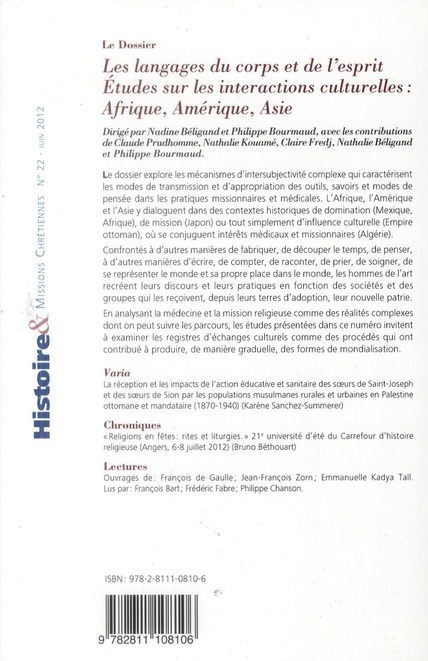 Quatrième de couverture de « HISTOIRE ET MISSIONS CHRETIENNES N-022. LES LANGAGES DU CORPS ET DE L'ESPRIT »