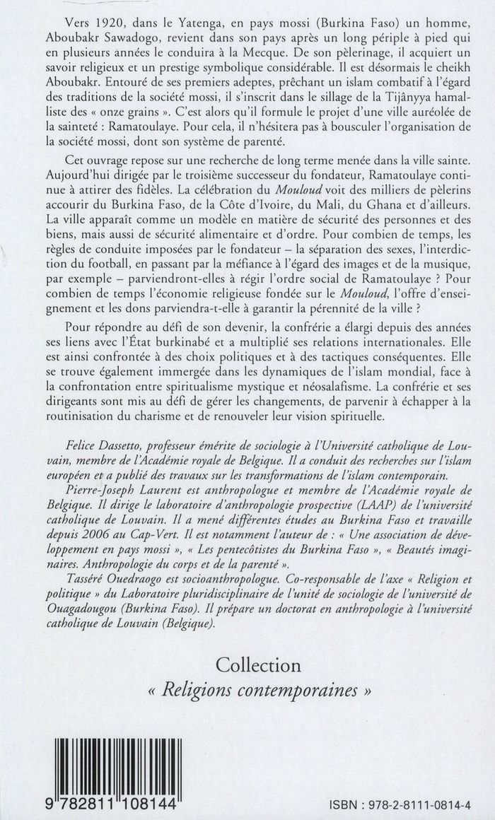 Quatrième de couverture de « UN ISLAM CONFRERIQUE AU BURKINA FASO. ACTUALITE ET MEMOIRE D'UNE BRANCHE DE LA TIJANIYYA »