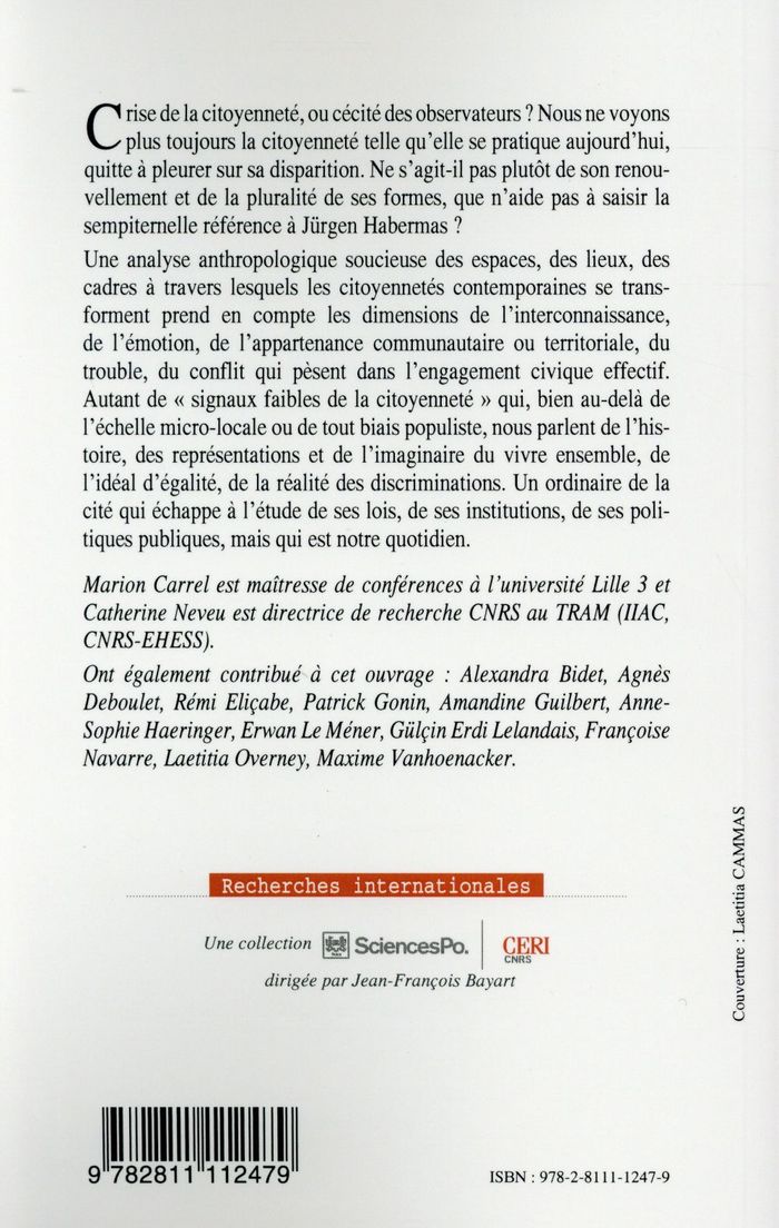Quatrième de couverture de « CITOYENNETES ORDINAIRES. POUR UNE APPROCHE RENOUVELEE DES PRATIQUES CITOYENNES »