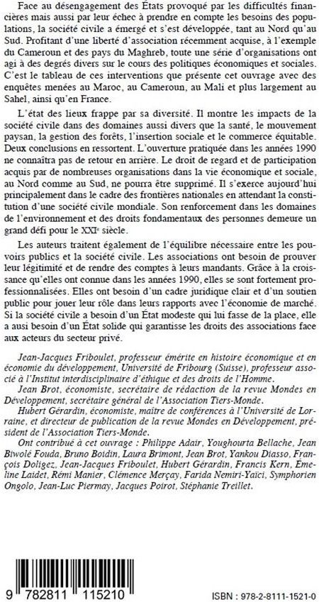 Quatrième de couverture de « DYNAMIQUES DES SOCIETES CIVILES EN ECONOMIE OUVERTE. ETUDES DE CAS ET PERSPECTIVES (AFRIQUE DE L'OUE »