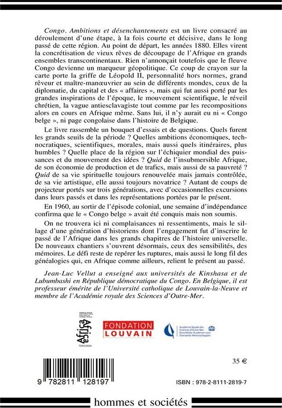 Quatrième de couverture de « CONGO. AMBITIONS ET DESENCHANTEMENTS (1880-1960) »