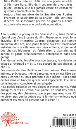 Quatrième de couverture de « LES CHAISES DE NINA - TOME 1 - POESIES »
