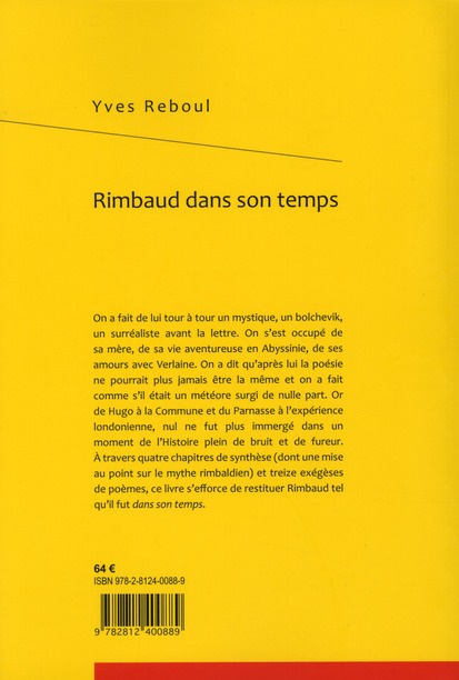 Quatrième de couverture de « RIMBAUD DANS SON TEMPS »