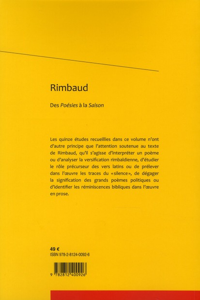 Quatrième de couverture de « RIMBAUD - DES POESIES A LA SAISON »