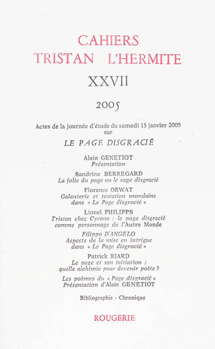 Couverture du livre « CAHIERS TRISTAN L'HERMITE - 2005, XXVII » de Collectif, librairie Les Contes Infusés à Corte