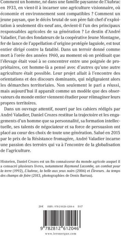 Quatrième de couverture de « ANDRE VALADIER - L'AUBRAC AU COEUR »