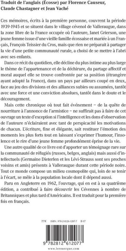 Quatrième de couverture de « LE CHARDON ET LE BLEUET - UNE ECOSSAISE DANS LA FRANCE OCCUPEE »